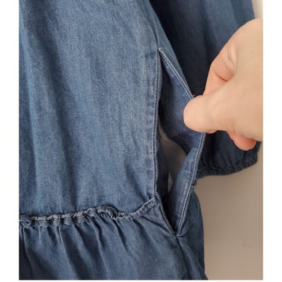 Draper James Chambray Tiered Long Sleeve Blue Shift Dress Mini Sz L Cottagecore - Picture 4 of 12